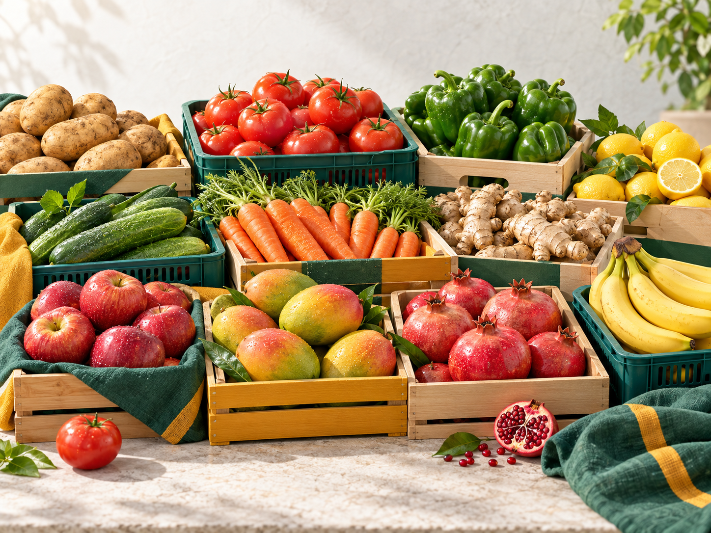 An illustrative selection of fresh vegetables and fruit
