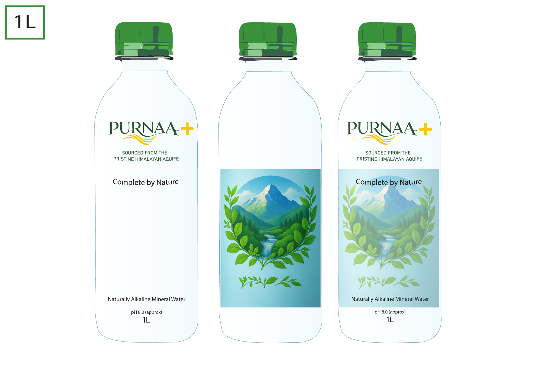 Final Purnaa+ Natural Mineral Water 1 litre bottle artwork
